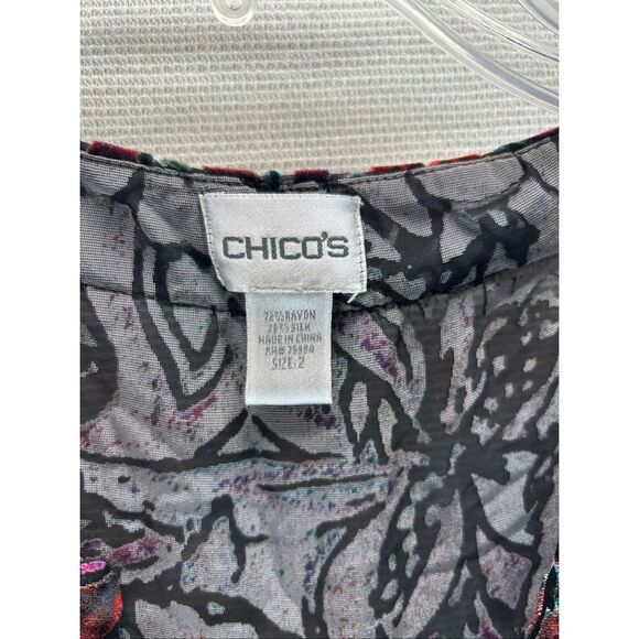 Chico’s Velvet Burnout Floral V-Neck Blouse Sheer Boho Fall Top Size 2 Large - Picture 3 of 11